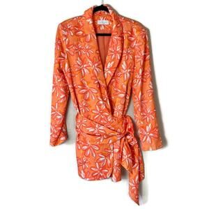 L’Academie The Bianca Wrap Orange Floral Padded Shoulder Mini Dress Size XL